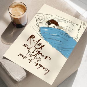 Rilassati e ignora il falso senso di urgenza Line Art Poster o stampa su tela, Arte astratta donna, Stampe d'arte geometriche, Decorazione della parete della camera da letto