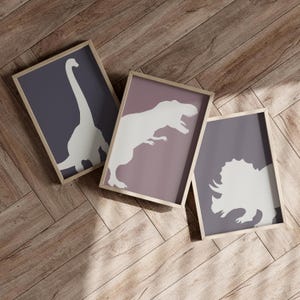 Dinosaur Silhouettes Set of 3 Art Print Canvas or Poster Print, Dinosaurs Posters, T-Rex, Triceratops, Brachiosaurus, Kids Room Wall Art
