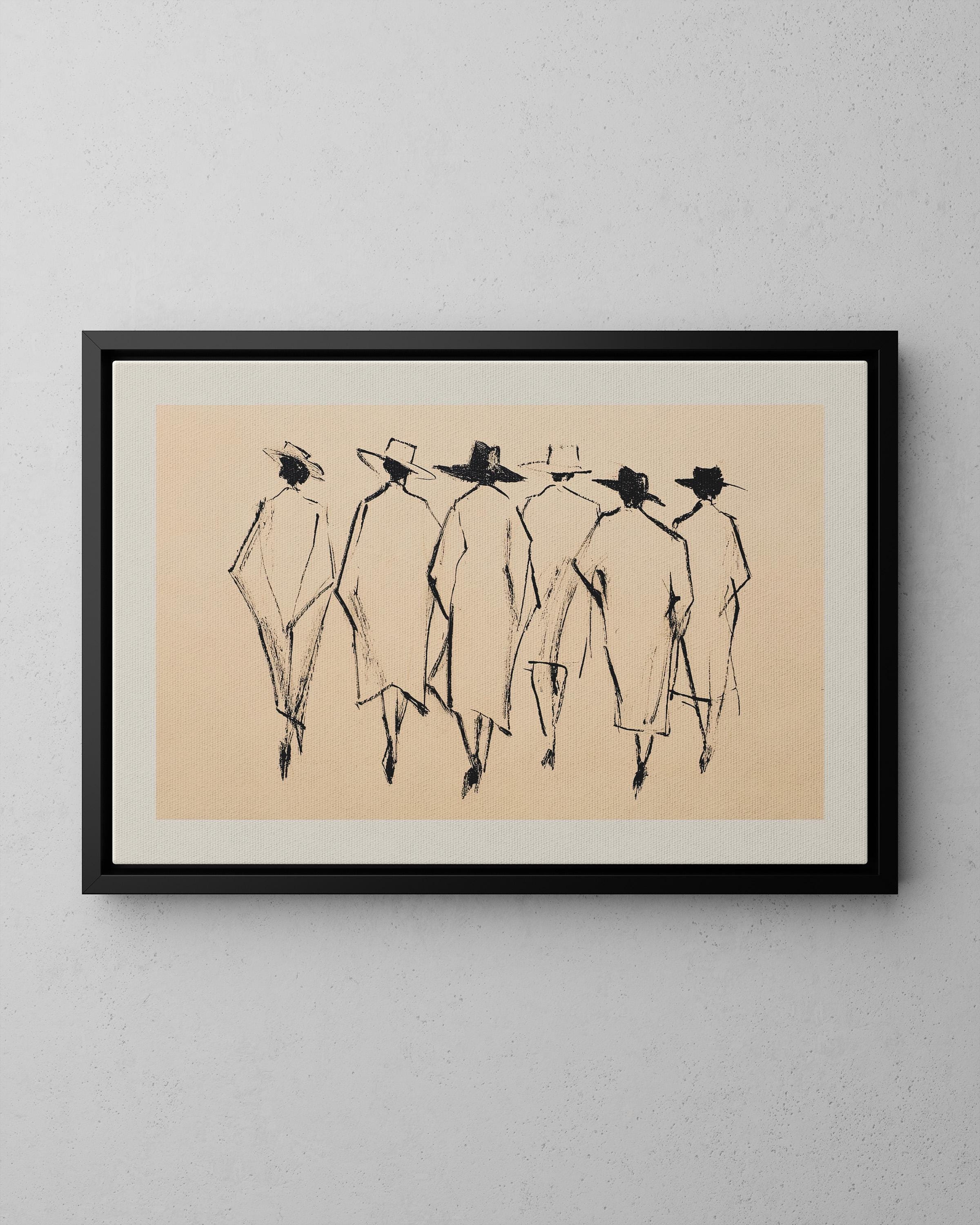 Minimalist People Sketch Art Print Poster or Canvas, Vintage Figure