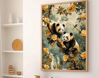 Cute Panda and Flowers Art Print | Floral Poster, Gardening Gardener ...