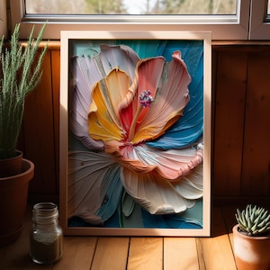 Colorful Hibiscus 3D Painting Poster or Canvas Print, Abstract Floral Art Print Realistic Flower Home Decor Botanical Art Nature Wall Decor