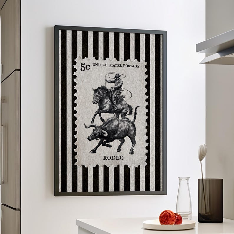 Rodeo Cowboy Vintage Stamp Wall Art Poster or Canvas Print, Retro ...