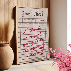 Espresso Marini Guest Check Print Poster or Canvas, Vintage Bar Cart Decor, Retro Trendy Receipt, Cocktail Art Print, Coffee Lovers Decor