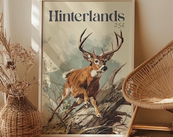 Vintage Stag Art Print Poster or Canvas Print, Retro Hunting Print, Fall Deer Gift for Dad Art Print, Rustic Outdoorsman Country Wall Art