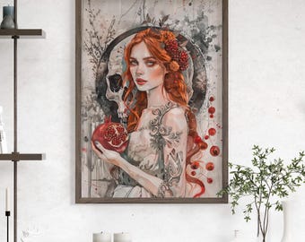 Persephone Griekse godin van de lente en koningin van de onderwereld poster of canvasafdruk, Persephone godin van de onderwereld, mythologie kunstafdruk