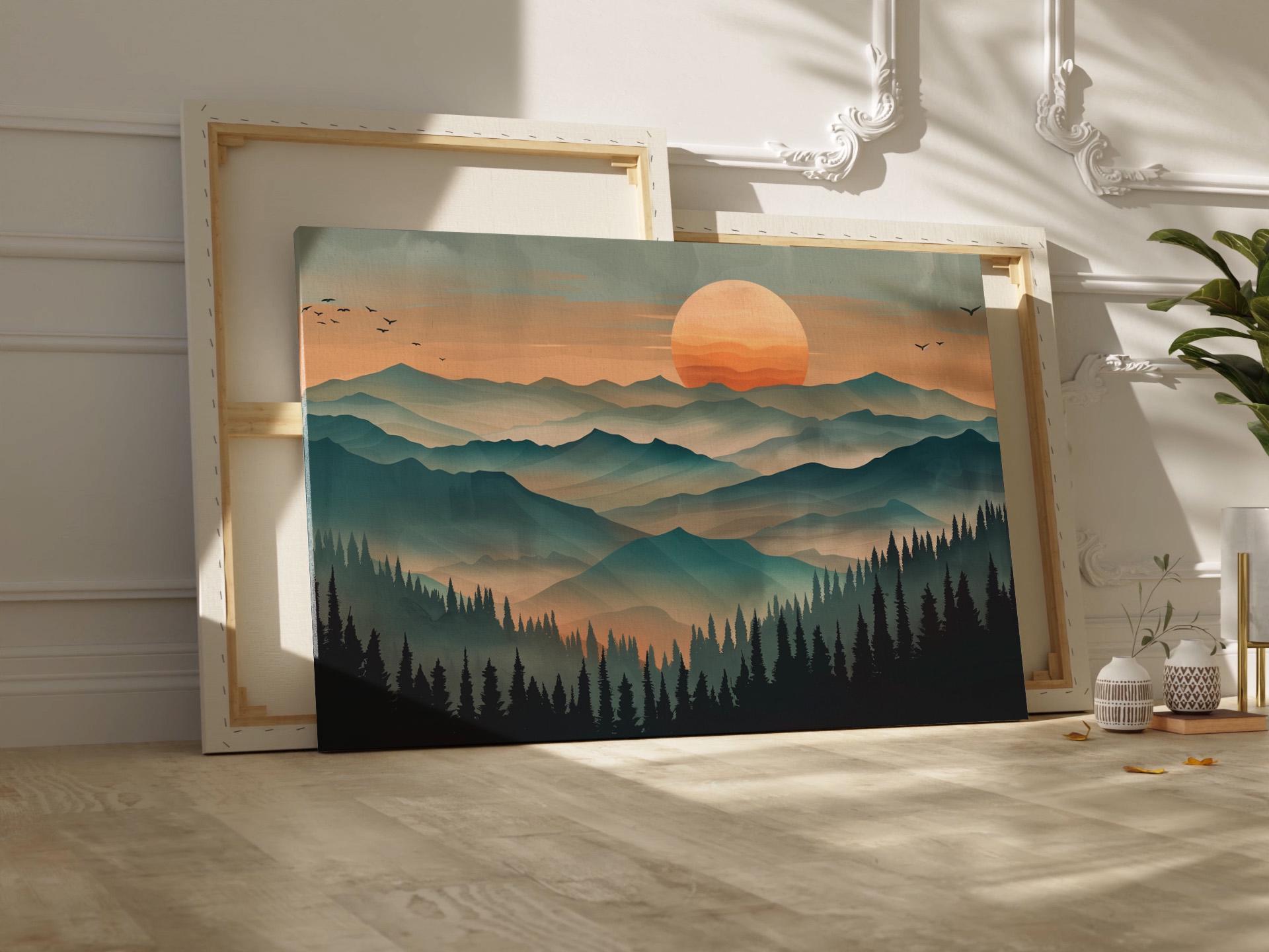 Abstract Mountain Nature Landscape Art Print, Sunset Boho Wall Art ...