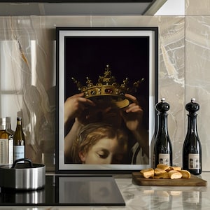 Queen Being The Crown by Bartolomeo Cavarozzic Altered Art Print Canvas or Poster, Crowned Vintage Moody Victorian Dark Aesthetic Wall Art