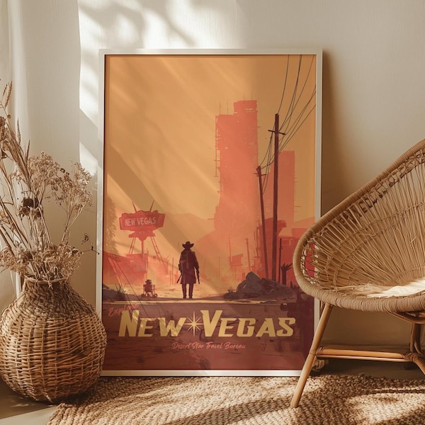 Retro New Vegas Wall Art Poster or Canvas Print Set, Fallout Art Print Travel Poster, Vintage Video Game Art, Fallout Video Gamer Room Decor