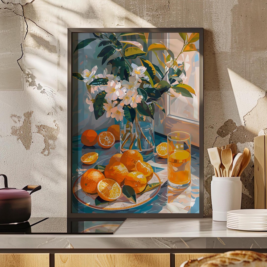 Vibrant Oranges on the Table Wall Art Poster or Canvas Print, Sun