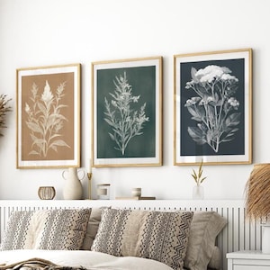 Wildflower Line Art Set of 3 Poster or Canvas Print, Neutral Minimalist Wall Art, Botanical Drawing Elegant Line Floral Illustration Decor