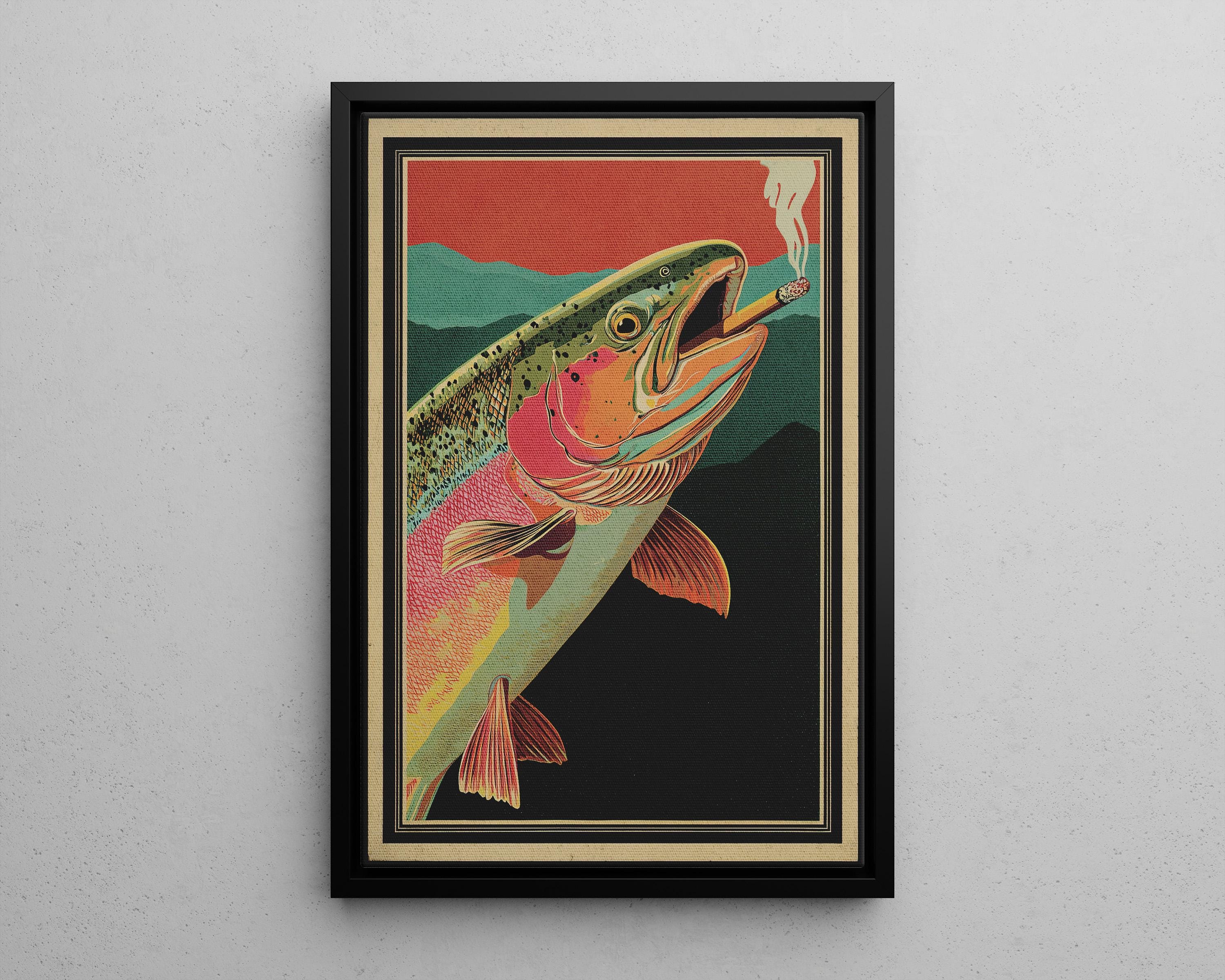 Trout Smoking Cigarette Vintage Poster Print or Canvas, Funny Retro Fishing  Art, Cabin Wall Decor, Fisherman Outdoors Wall Art, Gift for Dad