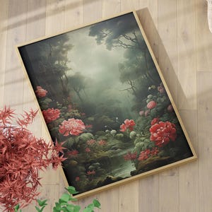 Moody Lush Forest Wall Art Print or Canvas, Botanical Nature Landscape, Foggy Aesthetic Forest House Decor, Perfect Gift For Nature Lover