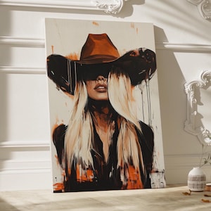 Rustic Cowgirl Woman Portrait Oil Painting Poster or Canvas Print, Western Room Decor for Women, Elegant Home Decor, Blonde Cowgirl Print