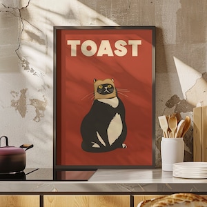 Cat Doing Things Black Cat Bread Face Poster or Canvas Print, Cat Posters, Funny Cat Kitchen Decor, Retro Cat Wall Art, Humorous Cat Print