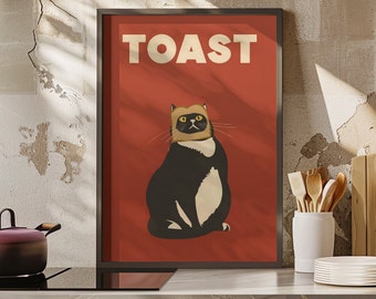Cat Doing Things Black Cat Bread Face Poster or Canvas Print, Cat Posters, Funny Cat Kitchen Decor, Retro Cat Wall Art, Humorous Cat Print