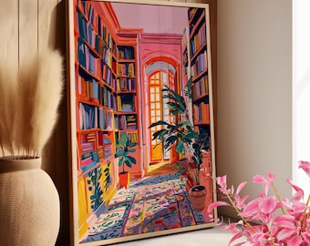 Colorful Book Wall Art Poster or Canvas Print, Vibrant Library Print, Modern Literary Art, Cozy Bookish Study Room Decor, Book Lovers Gift