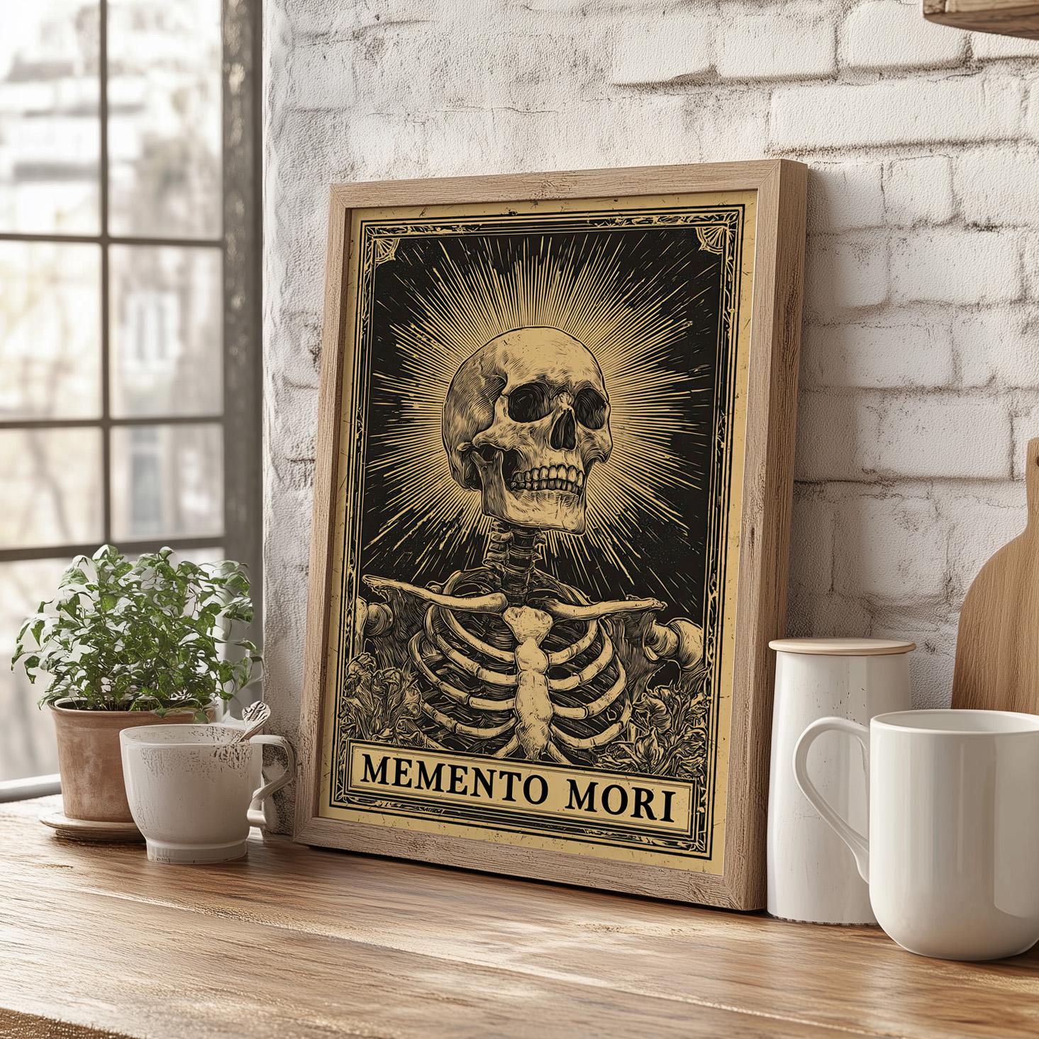 Skeleton Reminder Vintage Memento Mori Skeleton Art Poster or Canvas Print, Reflective ...