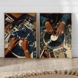 DJ Black Woman Fashion Wall Art 2 Piece Set Poster or Canvas Print, Black Artist Feminist Print, Black Beauty Woman, Black Female Home Decor