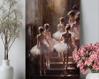 Elegant Ballerinas Oil Painting Poster or Canvas Print, Ballet Studio Decor, Impasto Style Art, Vintage Ballerina Painting, Girls Room Decor