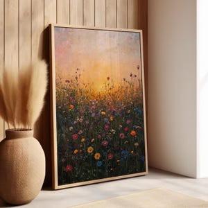 Wildflower Meadow Sunrise Classic Vintage William Morris Inspired Oil Painting Poster or Canvas, Cottagecore Decor, Sunset Vintage Floral