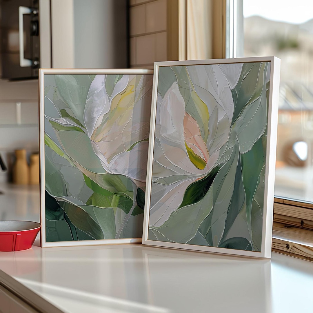 Abstract Floral Botanical Prints Set of 2 Poster or Canvas, Neutral ...