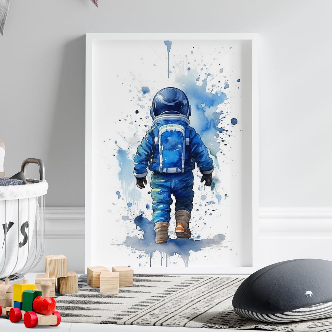 Blue Nursery Decor Space Boy Canvas or Print, Nursery Wall Art Space ...