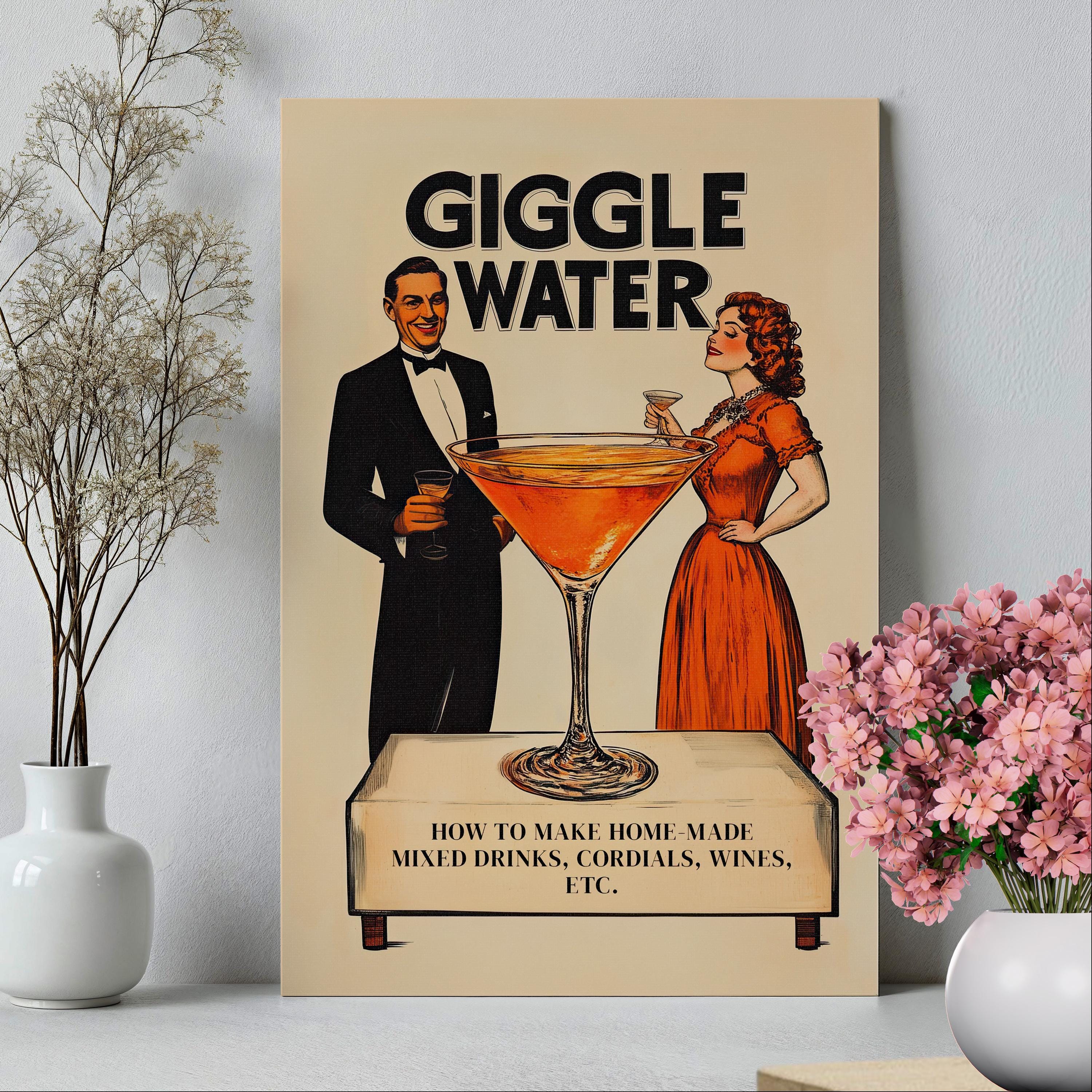 Giggle Water Vintage Cocktail Bar Art Poster or Canvas Print