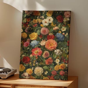 Vintage Floral Print Poster or Canvas Botanical Wall Art, Flower Tapestry Style Wall Art, Flower Print Vintage Floral Pattern Home Decor