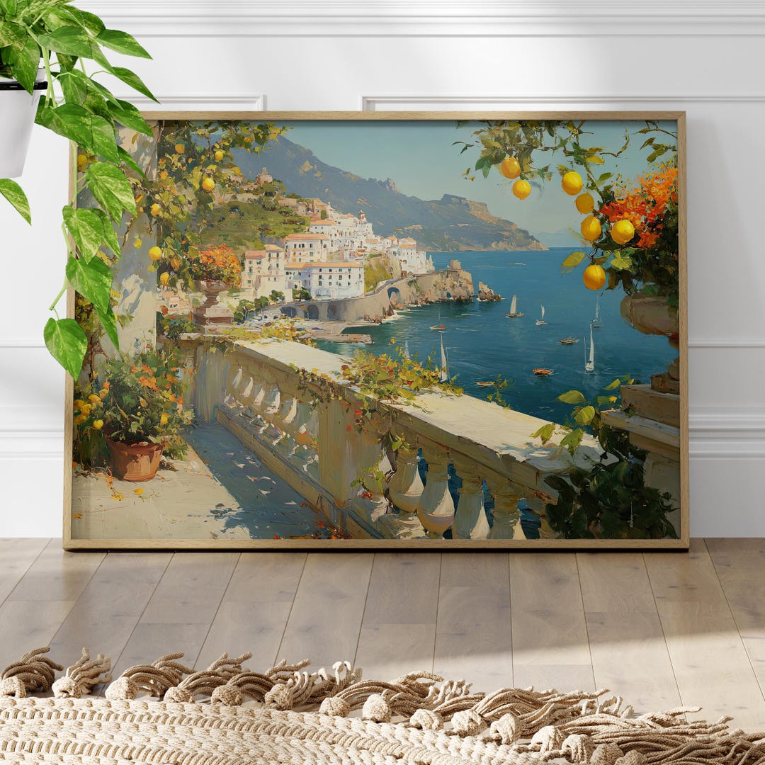 Amalfi Coast Wall Art Summer Balcony Ocean View Poster or Canvas Print ...