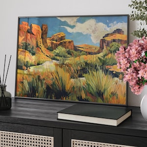 Frijoles Canyon Desert Painting Poster or Canvas Print, Big Bend National Park Poster, New Mexico Landscape Art, Retro Western Nature Decor