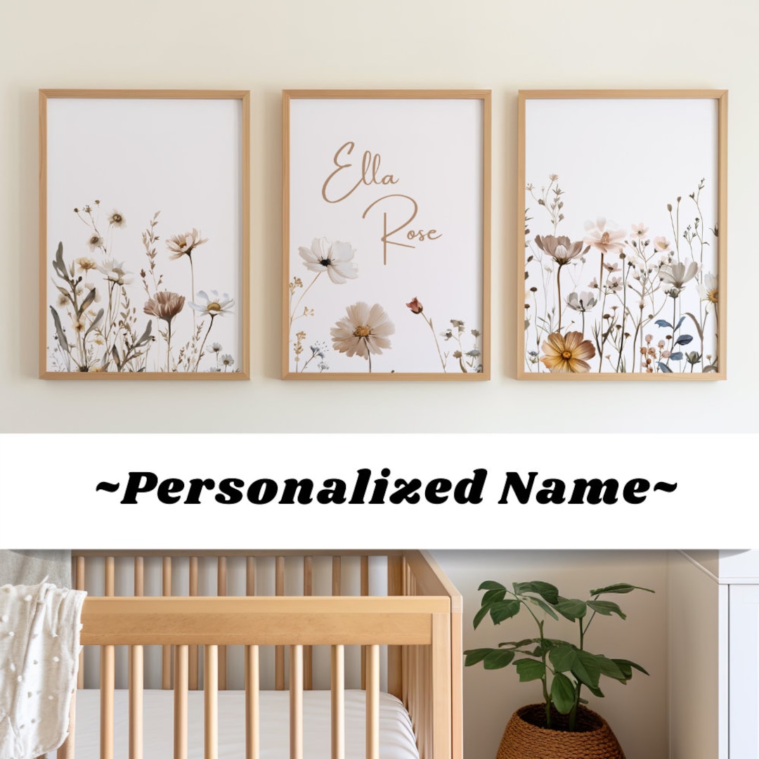 Custom Wildflower Boho Wall Decor Poster or Canvas Prints, Nursery Wall ...
