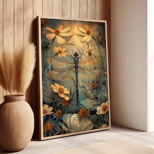 Dragonfly Art Nouveau Print Floral Botanical Poster or Canvas Print, Dragonfly Wings Print, Dragonfly Nature Art Print, Dragonfly Artwork