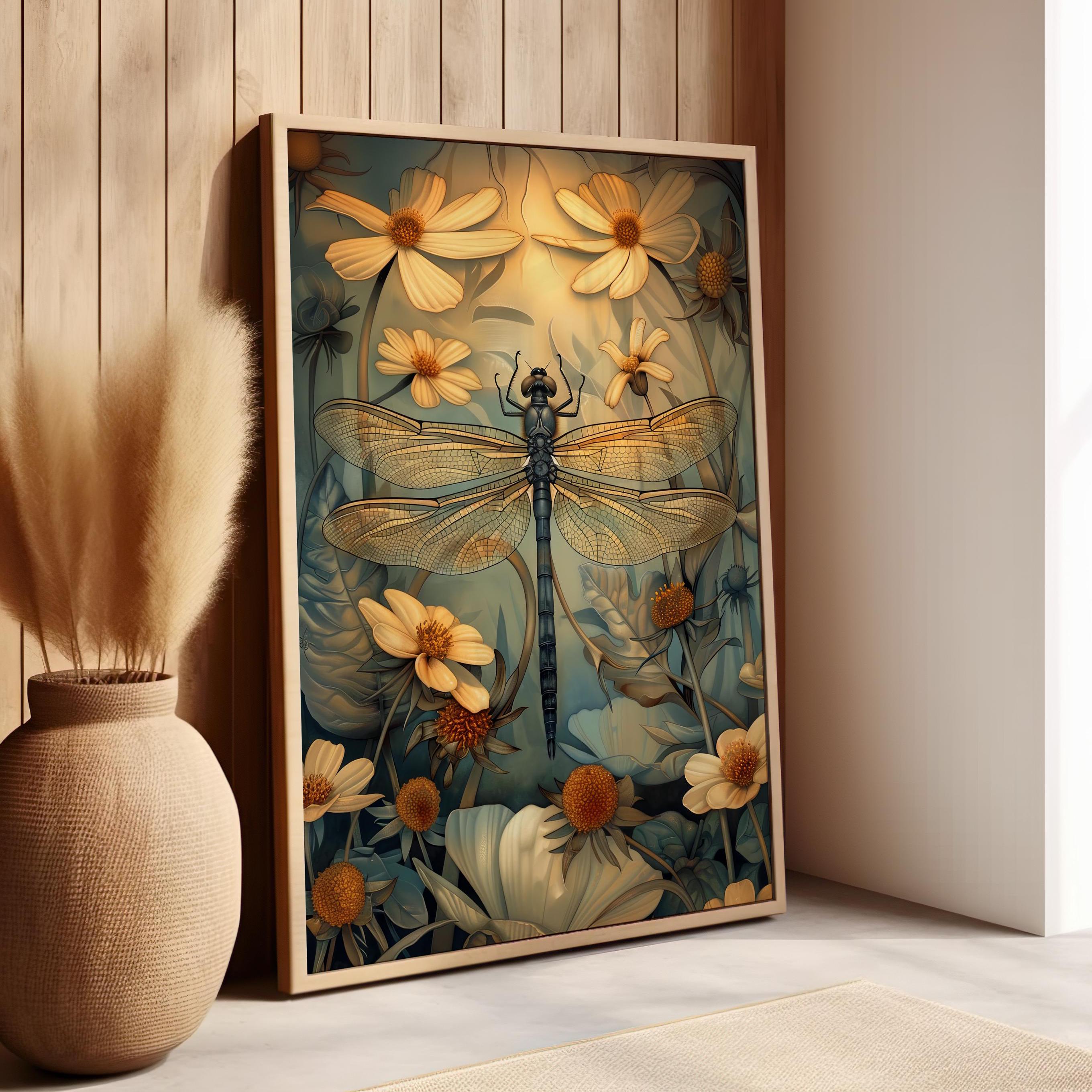 Dragonfly Art Nouveau Print Floral Botanical Poster or Canvas Print, Dragonfly Wings Print, Dragonfly Nature Art Print, Dragonfly Artwork