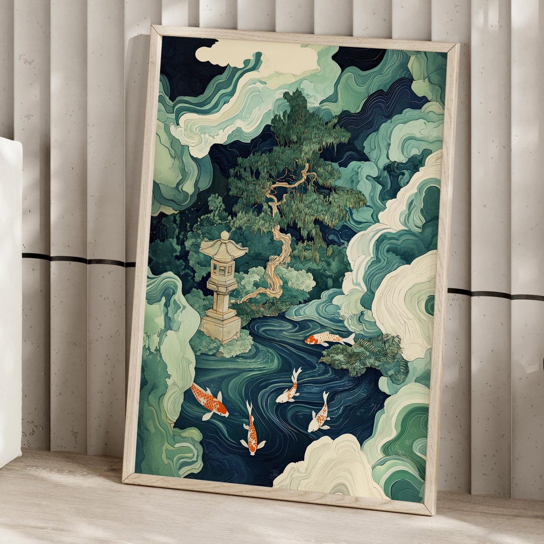 Japanese Zen Pond Koi Fish Abstract Wall Art Poster or Canvas Print ...
