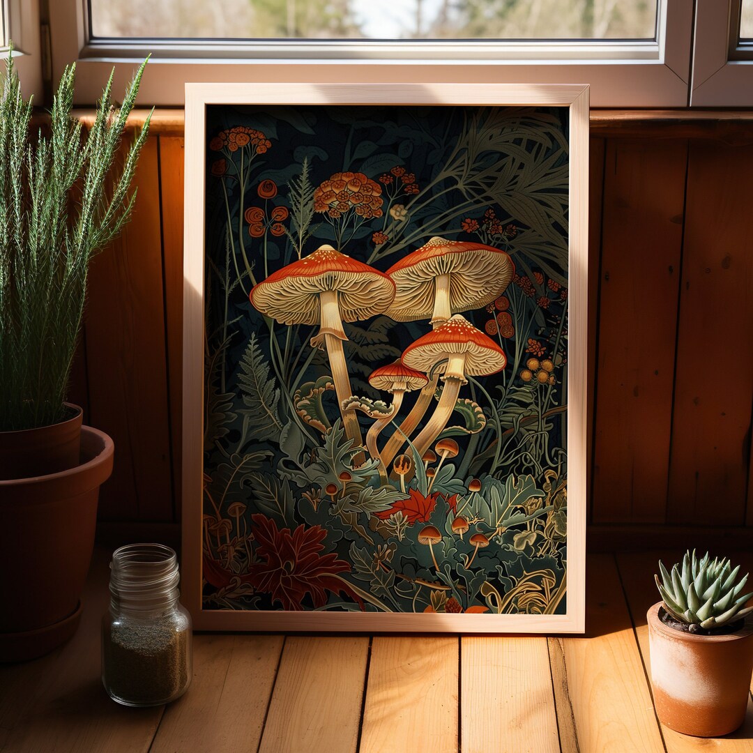 Elegant Mushroom William Morris Art Print or Canvas, Botanical Nature ...