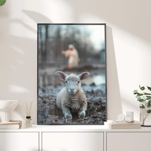 The Lost Lamb Art Print or Canvas, Parable of The Lost Sheep Poster, Christian Wall Art, Jesus Leaves the 99 Print, Jesus and the Lost Sheep