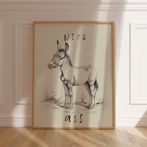 Donkey pen illustratie lijntekeningen print of canvas print, grappige badkamerkunst, minimalistische badkamerposter, grappige toiletdierposter