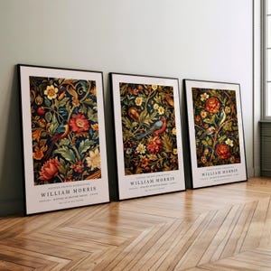 Bird Floral William Morris Style Set of 3 William Morris Art Prints or Canvas, Vintage Wall Art, Birds and Flowers Wall Art Poster Prints
