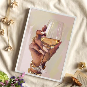 Black Woman with Wine Glass Wall Art Poster or Canvas Print, Woman and Wine Poster, Feminist Fashion Wall Art, Cocktail Print Bar Cart Decor