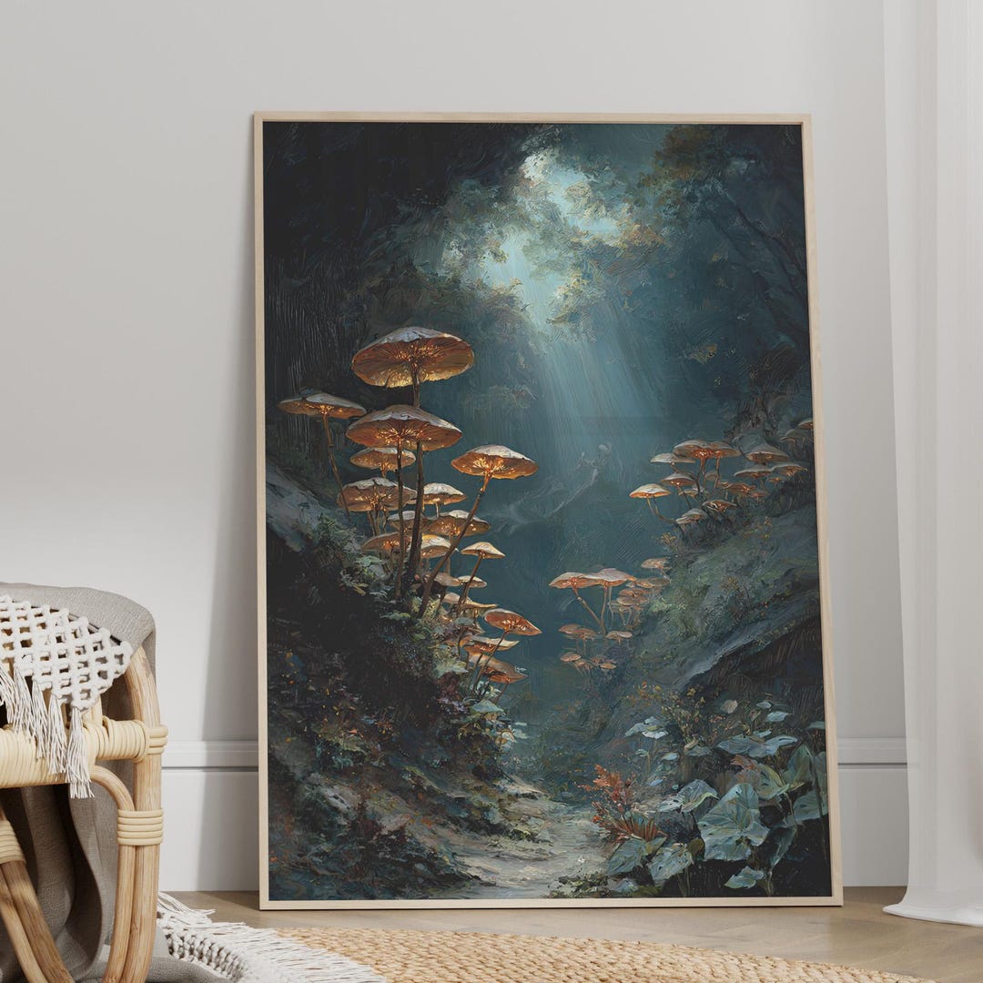 Enchanted Forest Mushroom Art Poster or Canvas Print, Mystical ...