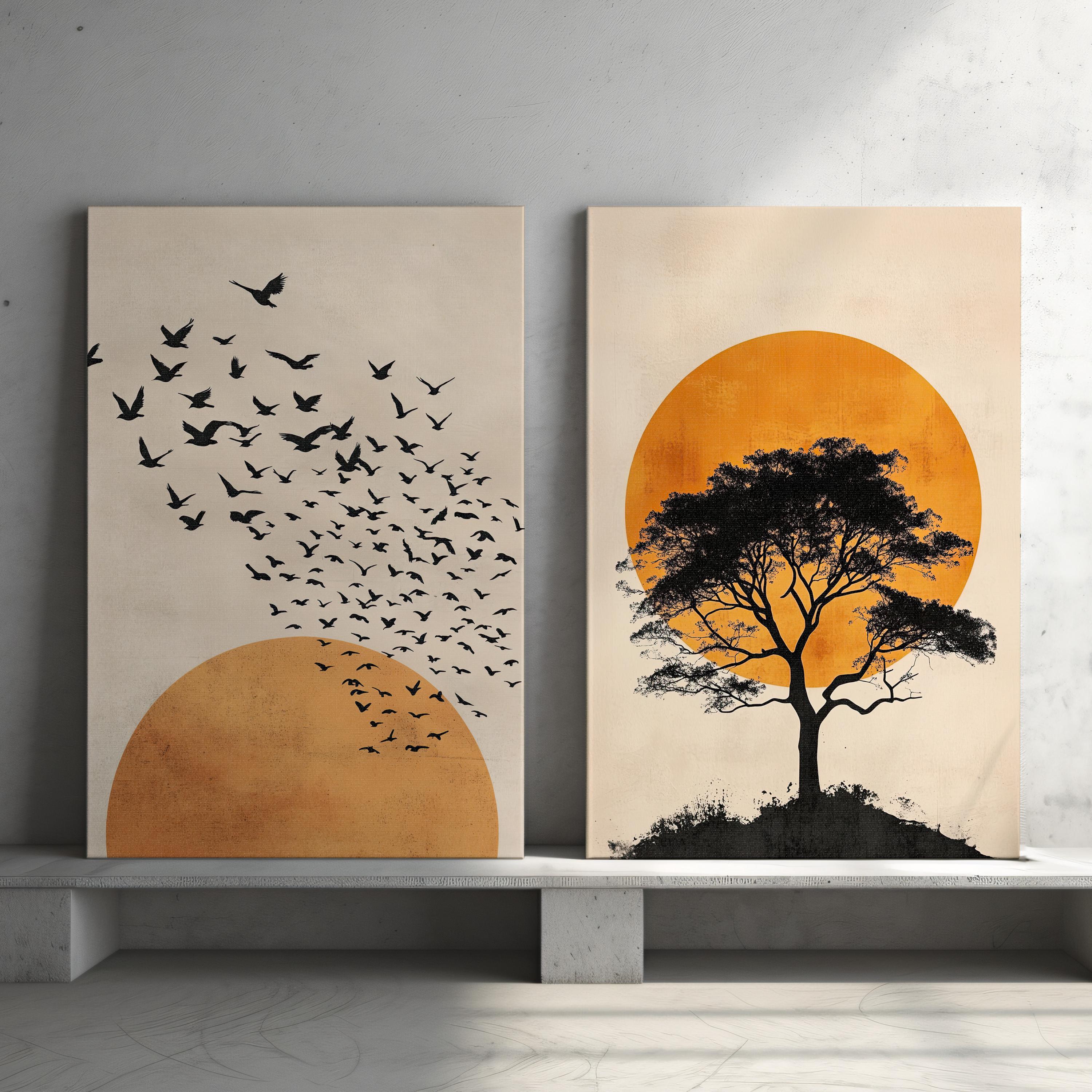 Sun 3 Piece Set Japanese Wall Art Poster or Canvas Print, Triptych