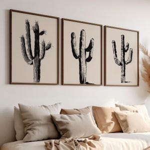 Cactus Drawing 3 Piece Set Wall Art Poster or Canvas Print, Cactus Minimalist Art Print, Black and White Boho Wall Art, Texas Cactus Print