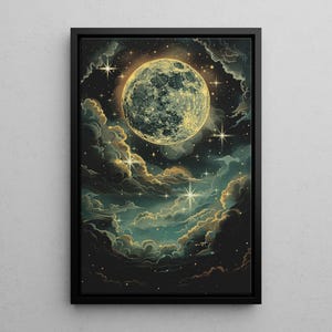 Celestial Moon Enchanting Night Sky Art Poster Print or Canvas ...