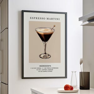 Espresso Martini Art or Canvas Print, Bar Cart Decor Cocktail Poster, Party Signature Drink Sign, Trendy Retro Alcohol Wall Decor Minimalist