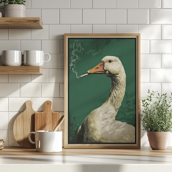 duck smoking cigarette painting Goose Smoking Cigarette Vintage Poster Print or Canvas, Funny Retro Hunting  Art Cabin Wall Decor, Hunter Outdoors Art Print, Gift for Dad