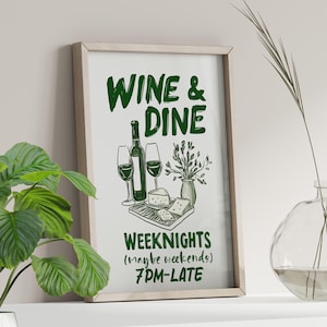 Wine Cin Cin Art Print or Canvas, Typography Trendy Drink, Cocktail Bar Cart Decor, Retro Wine Glasses Cheers Line Art Kitchen Wall Decor