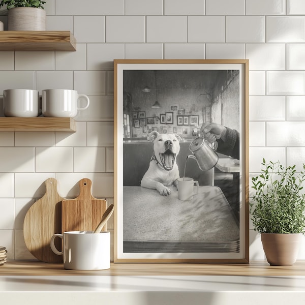 Coffee for Dogs Vintage Poster or Canvas Print, Black and White Photography Funny Kitchen Wall Art, Retro Dog Coffee Shop Dining Room Decor