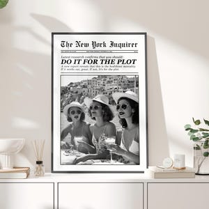 Do It For The Plot Print Poster or Canvas, Trendy Retro Wall Art, Newspaper Headline Wall Art, Black and White Magazine Cover Bar Cart Decor