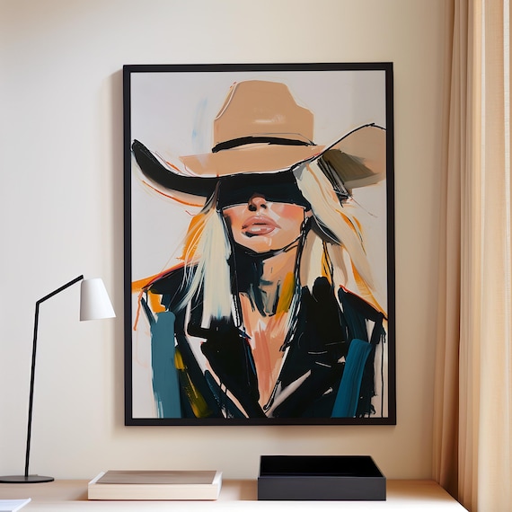 Cowgirl Western Woman With Blindfold Wall Art Poster or Canvas Print, Western Art Print, Abstract Cowgirl Art Print, Retro Cowgirl Print