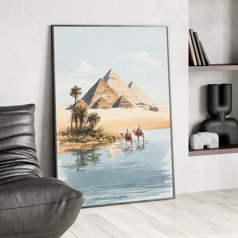 Watercolor Pyramids of Giza Art Poster or Canvas Print, Iconic Ancient ...